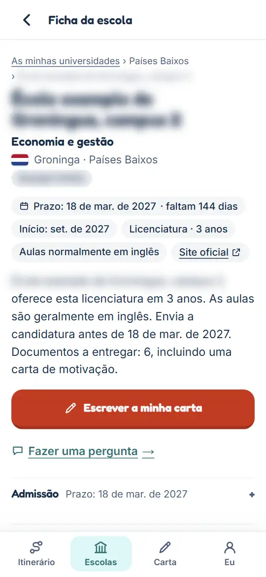 Uma ficha de universidade: prazo, início das aulas, língua das aulas