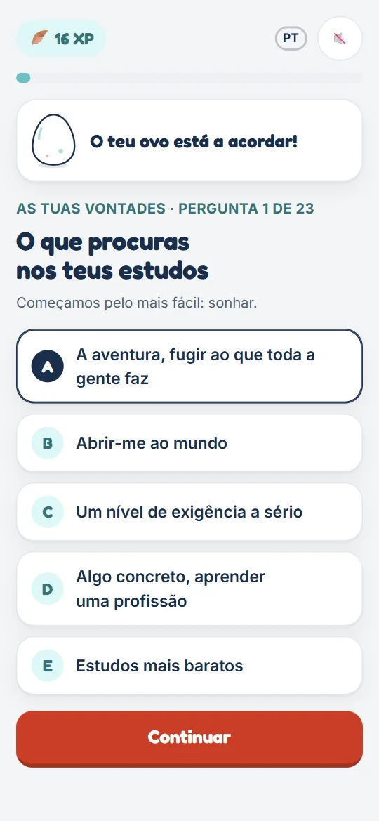 Um ecrã do quiz na app Kandid
